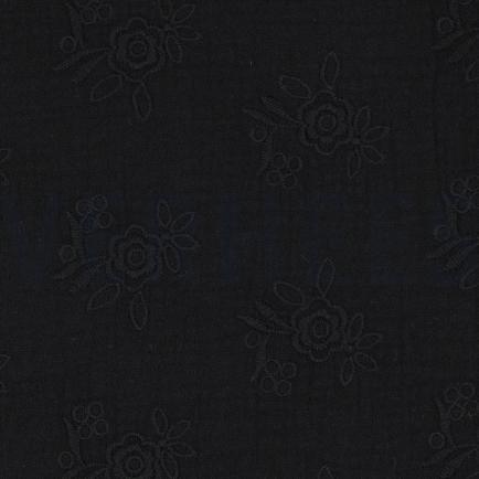 DOUBLE GAUZE EMBROIDERY BLOEMEN ZWART (hover)
