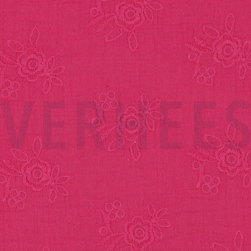 DOUBLE GAUZE EMBROIDERY FLOWERS FUCHSIA