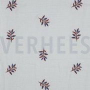 DOUBLE GAZE DE COTON BRODERIE FEUILLES BLANC (thumbnail)