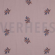 DOUBLE GAZE DE COTON BRODERIE FEUILLES LILAS (thumbnail)