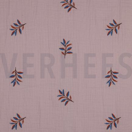 DOUBLE GAUZE EMBROIDERY BLADEREN LILA (hover)