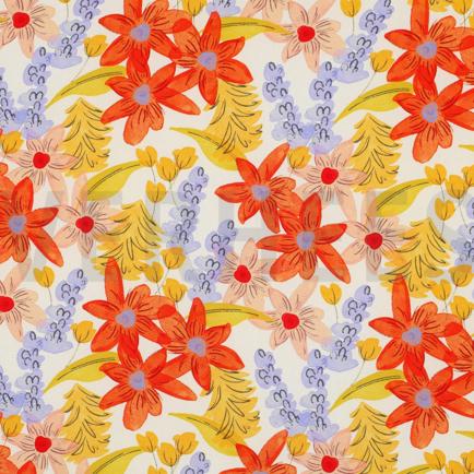 VISCOSE RADIANCE DIGITAL FLEURS BLANC CASSÉ (hover)