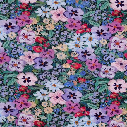 VISCOSE JERSEY DIGITAL FLEURS BLEU MARINE (hover)