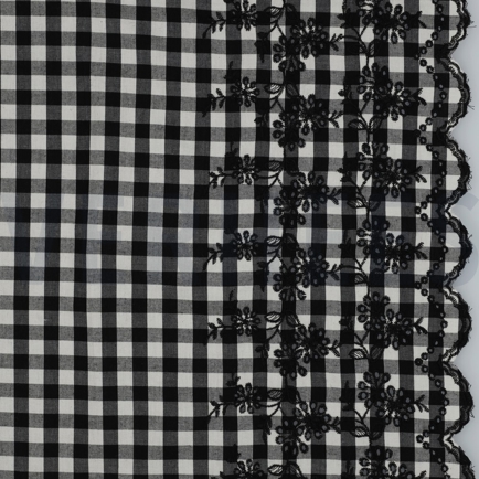 COTTON CHECKS ONE-SIDE BORDER ONE-SIDE SCALLOP BLACK/ WHITE (hover)