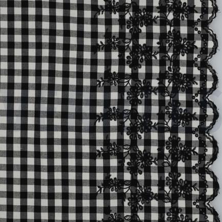COTTON CHECKS ONE-SIDE BORDER ONE-SIDE SCALLOP BLACK/WHITE (hover)