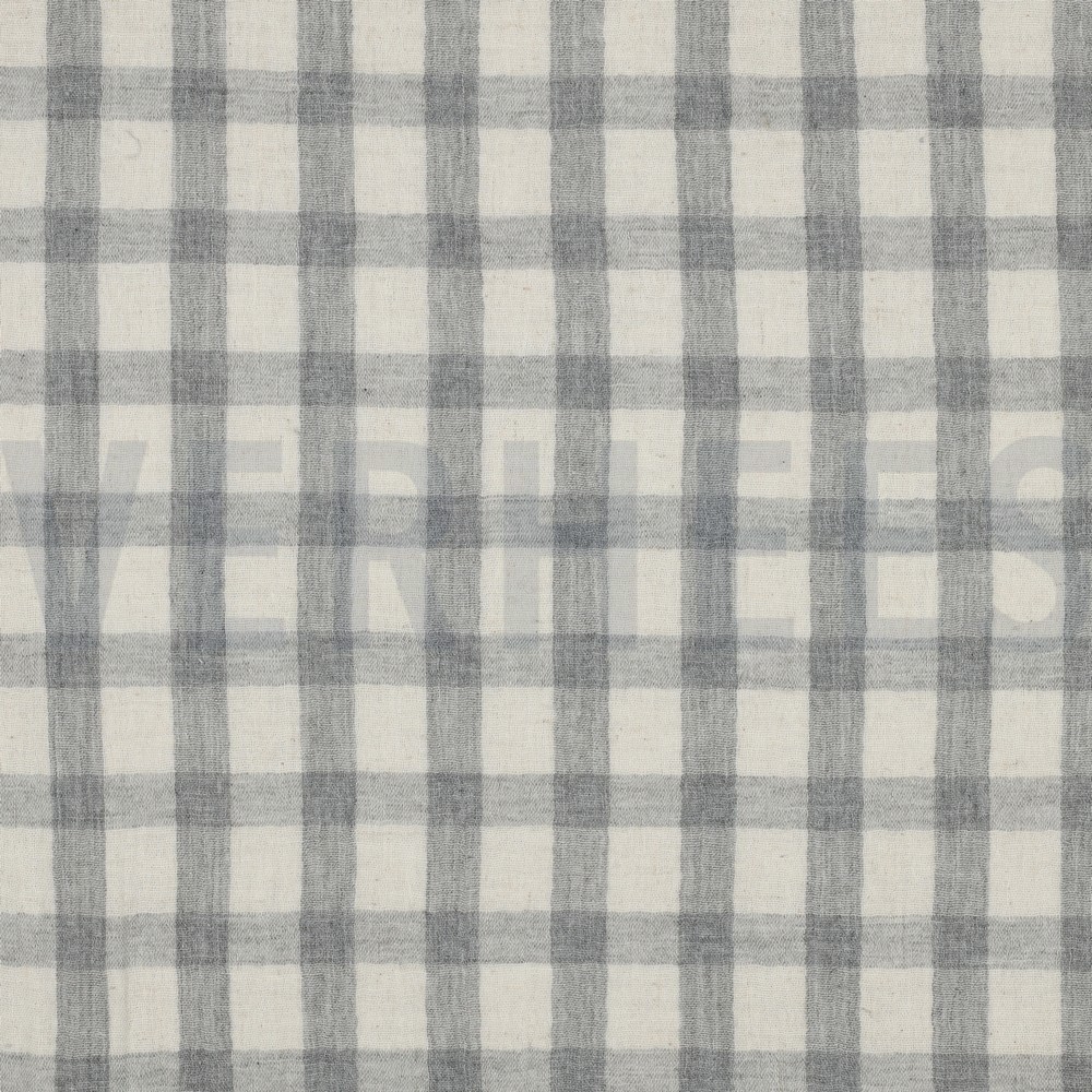 DOUBLE GAUZE LINEN YARN DYED CHECKS GREY / NATURAL