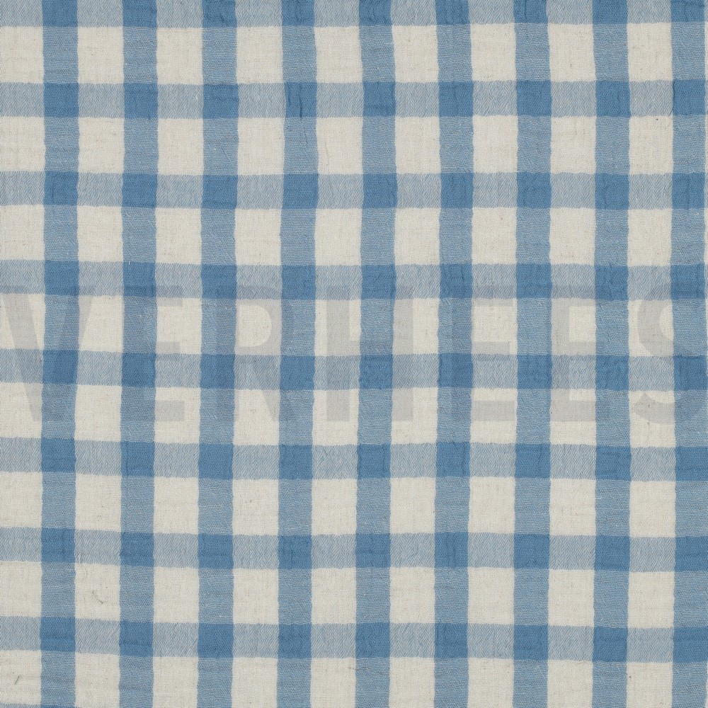 DOUBLE GAUZE LINEN YARN DYED CHECKS LIGHT BLUE / NATURAL