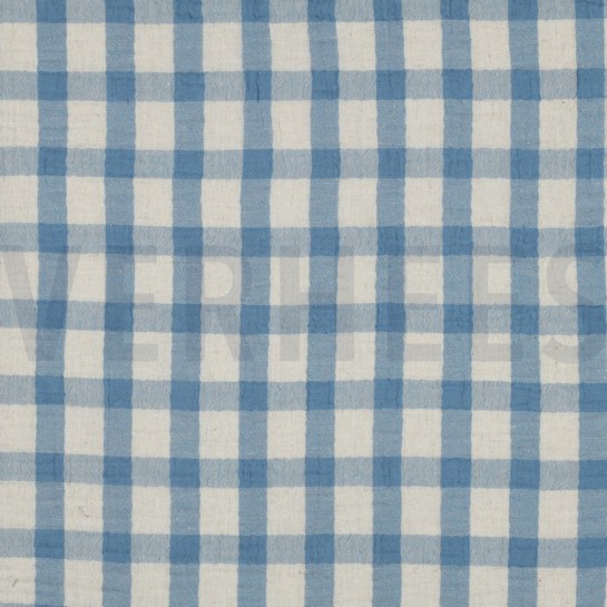 DOUBLE GAUZE LINEN YARN DYED CHECKS LIGHT BLUE / NATURAL #7