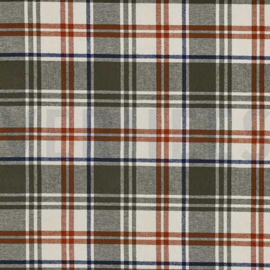 BAUMWOLLE GARNGEFÄRBT ANGERAUT KAROS OLIVE #7