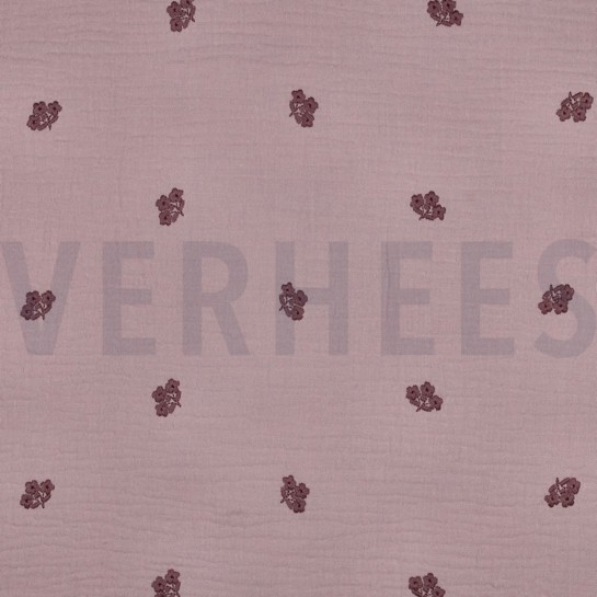 MUSSELIN STICKEREI BLUMEN MAUVE #7