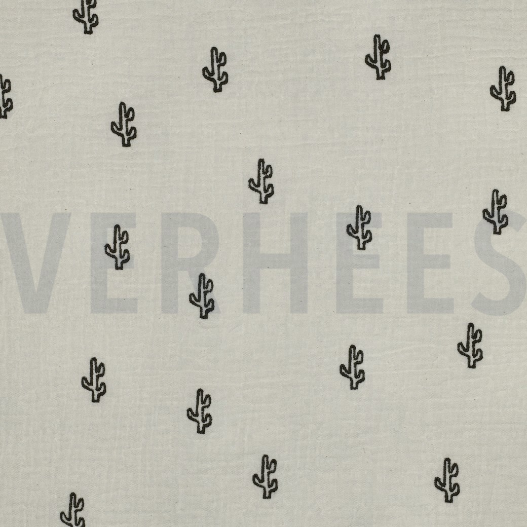DOUBLE GAZE DE COTON BRODERIE CACTUS NATUREL