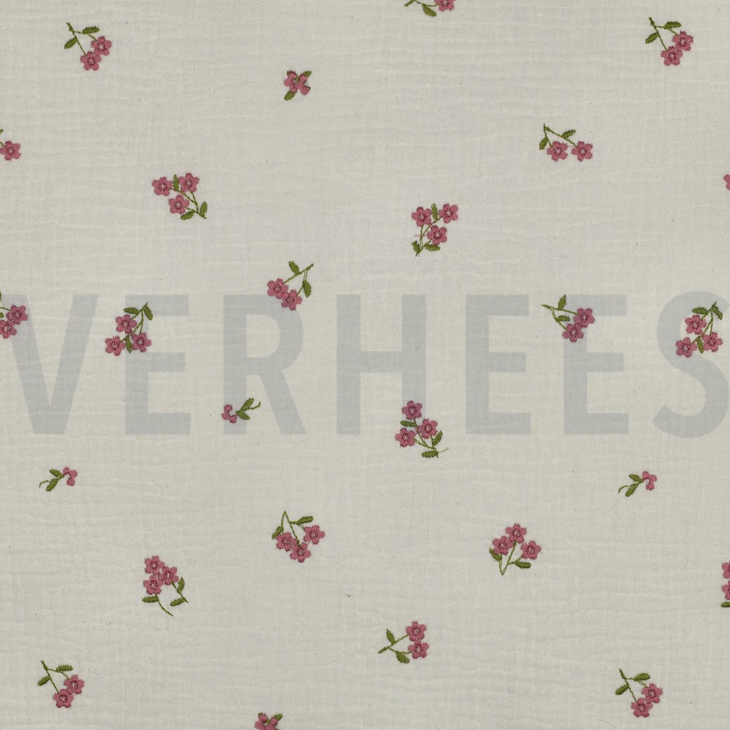 DOUBLE GAZE DE COTON BRODERIE FLEURS NATUREL