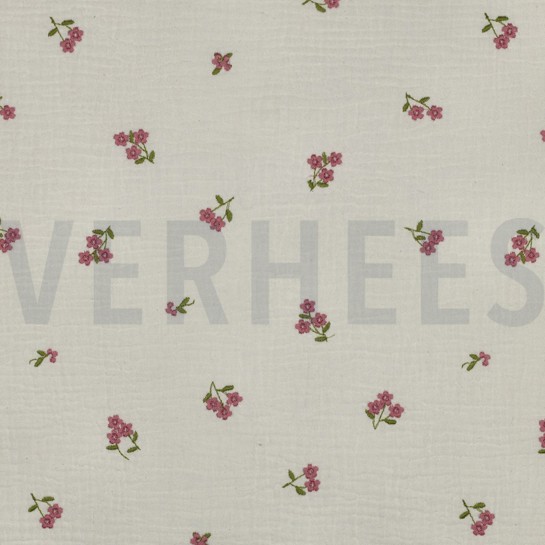 MUSSELIN STICKEREI BLUMEN NATUR #7