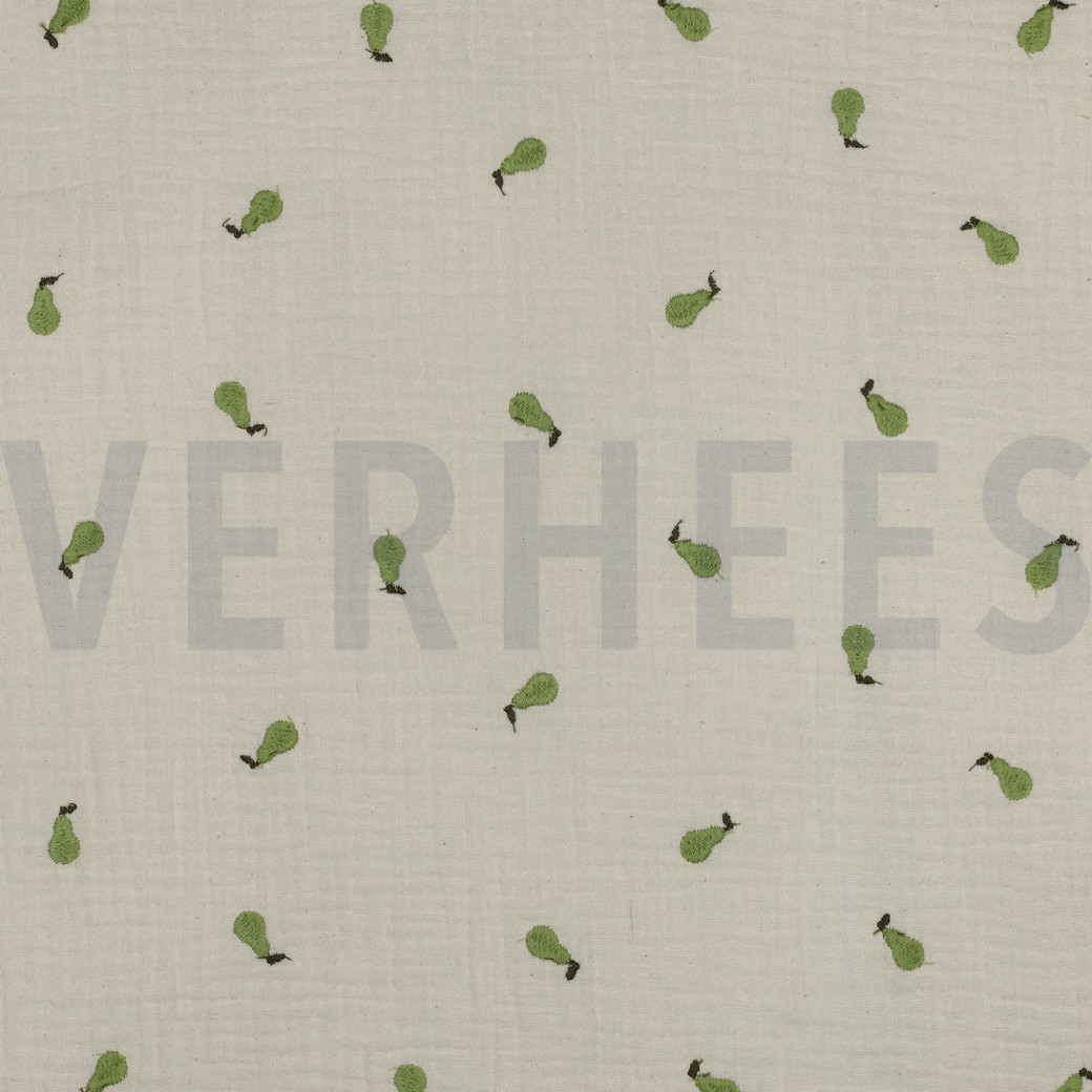 MUSSELIN NATURAL STICKEREI FRÜCHTE NATUR/GRÜN