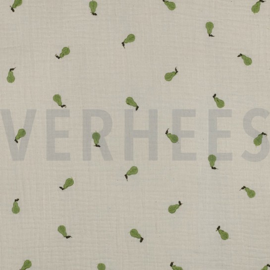 MUSSELIN NATURAL STICKEREI FRÜCHTE NATUR/GRÜN #7