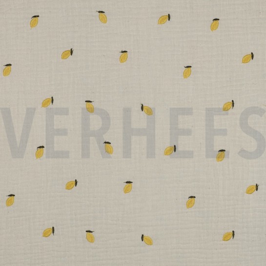 MUSSELIN NATURAL STICKEREI FRÜCHTE NATUR/GELB #7