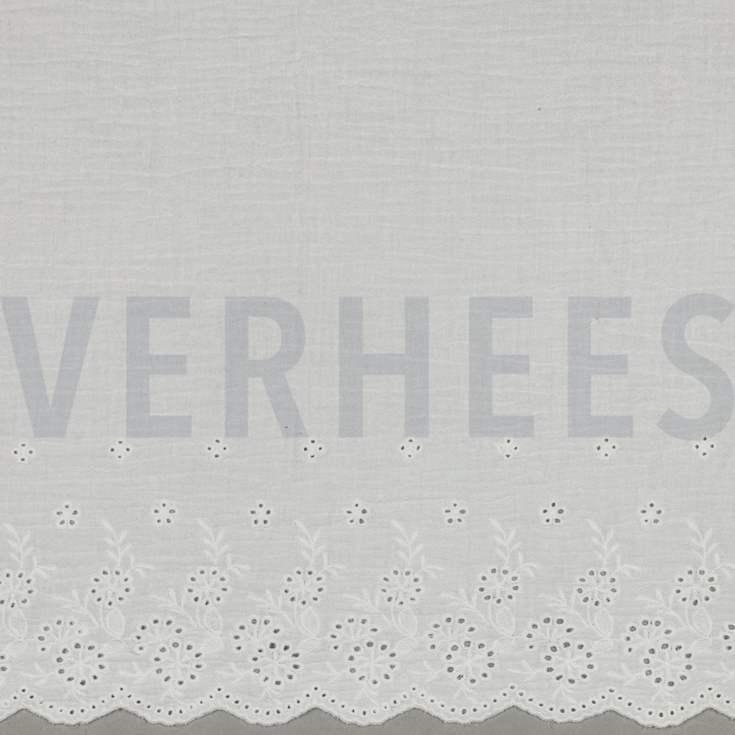 DOUBLE GAZE DE COTON UN CÔTÉ BORDURE UN CÔTÉ FESTON BLANC