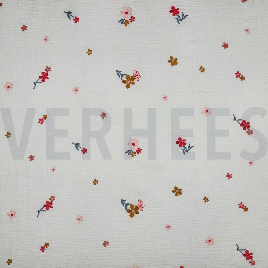 MUSSELIN STICKEREI BLUMEN KAMEL