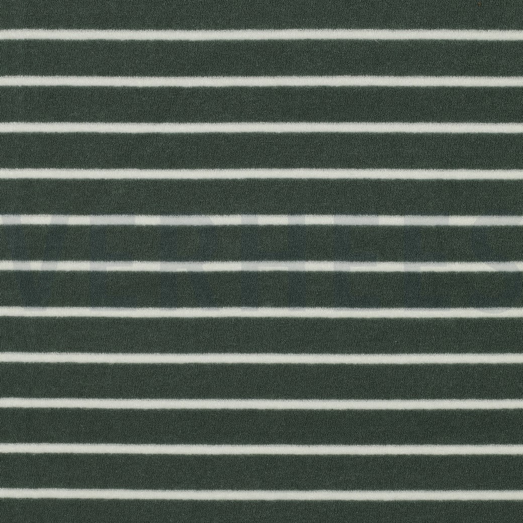 BAUMWOLLE FROTTEE GARNGEFÄRBT STREIFEN SALBEI/ECRU
