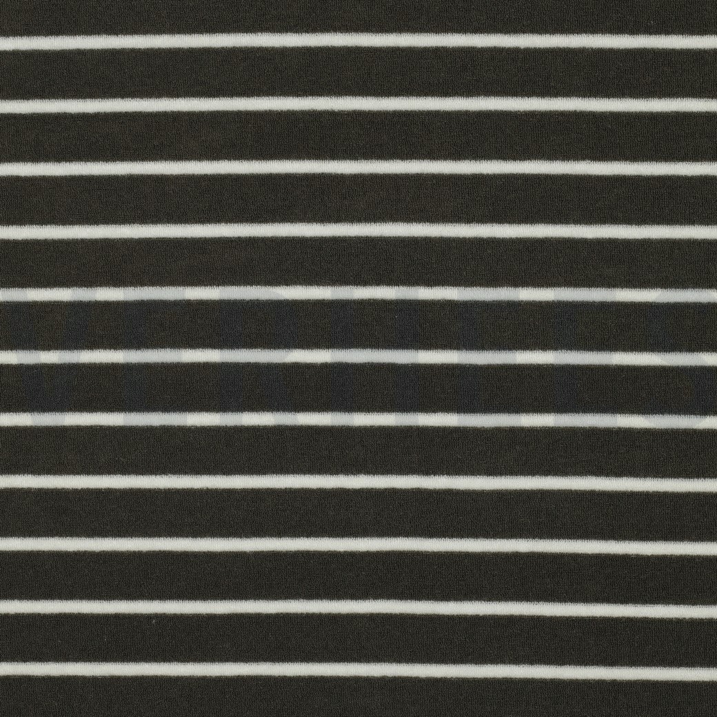 COTON ÉPONGE TEINT FIL RAYURES VERT ARMÉE/ÉCRU