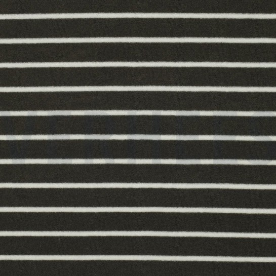 BAUMWOLLE FROTTEE GARNGEFÄRBT STREIFEN ARMEEGRÜN/ECRU #7