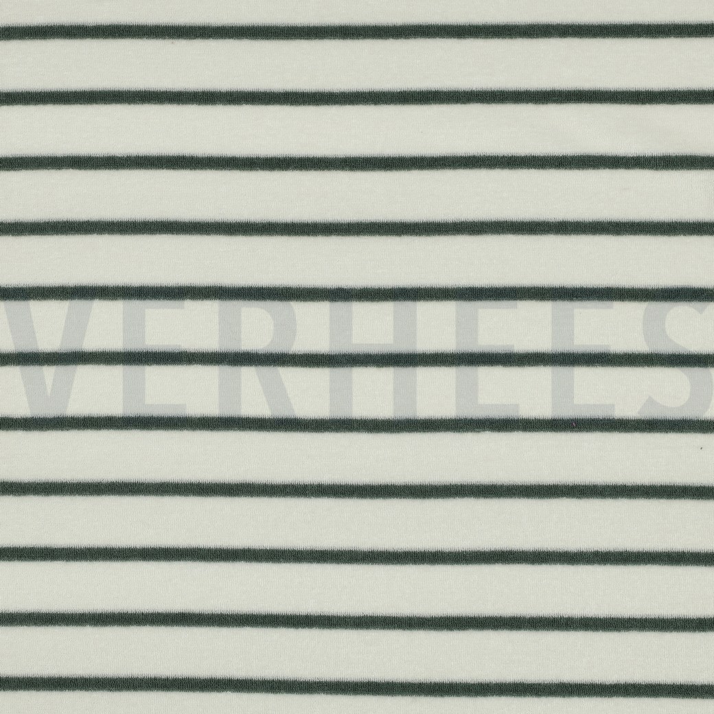 BAUMWOLLE FROTTEE GARNGEFÄRBT STREIFEN ECRU/SALBEI