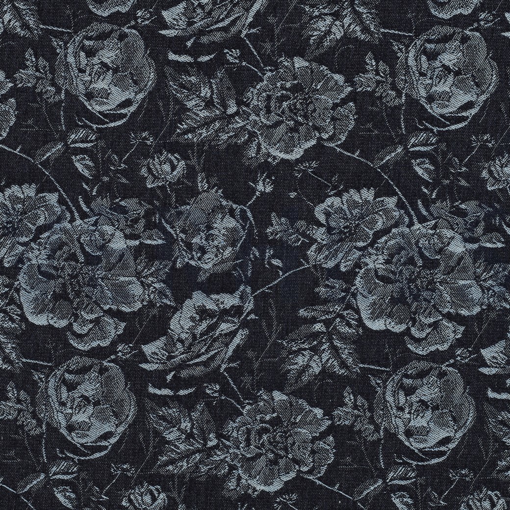 DENIM JACQUARD BLUMEN JEANSBLAU