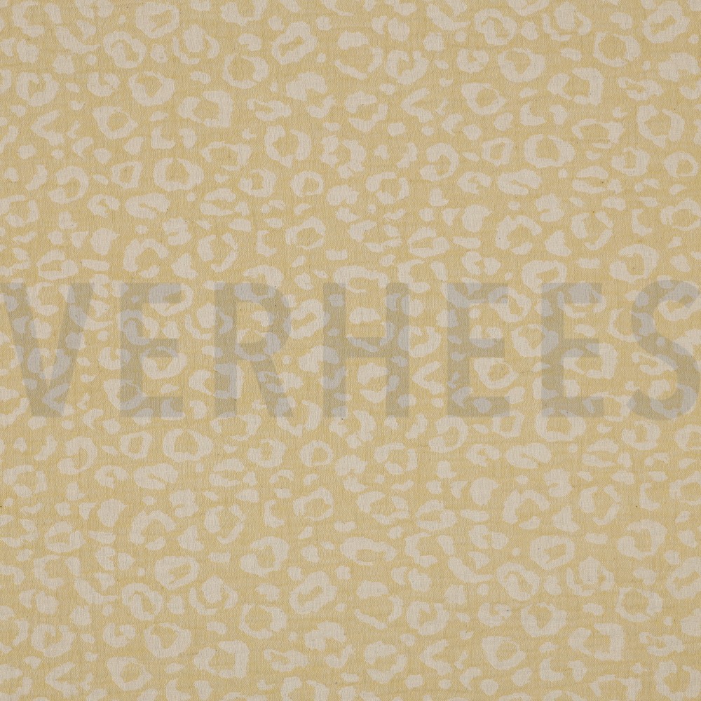 DOUBLE GAZE DE COTON JACQUARD PEAU D’ANIMAL JAUNE/ÉCRU