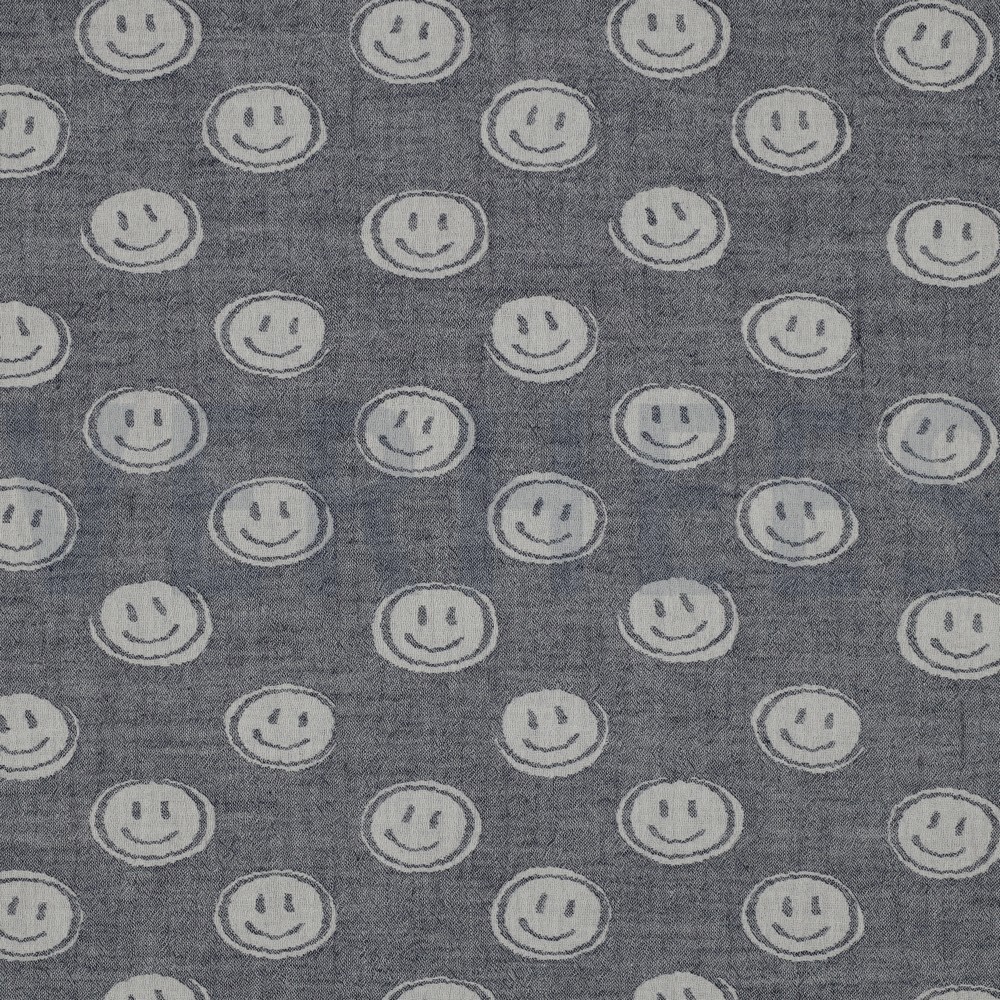 MUSSELIN JACQUARD SMILEYS MARINEBLAU/ECRU