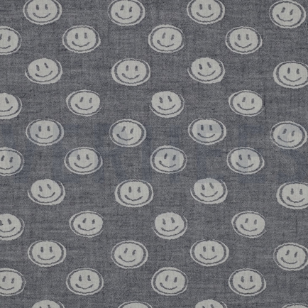 DOUBLE GAZE DE COTON JACQUARD SMILEYS BLEU MARINE/ÉCRU (hover)