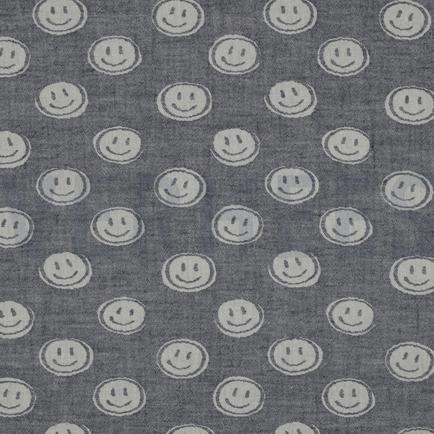 DOUBLE GAUZE JACQUARD SMILEYS DONKERBLAUW/ÉCRU (hover)