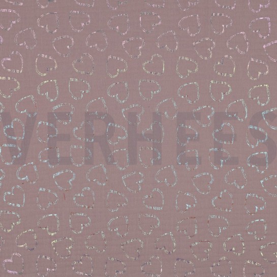 DOUBLE GAUZE FOIL HEARTS SOFT ROSE #7