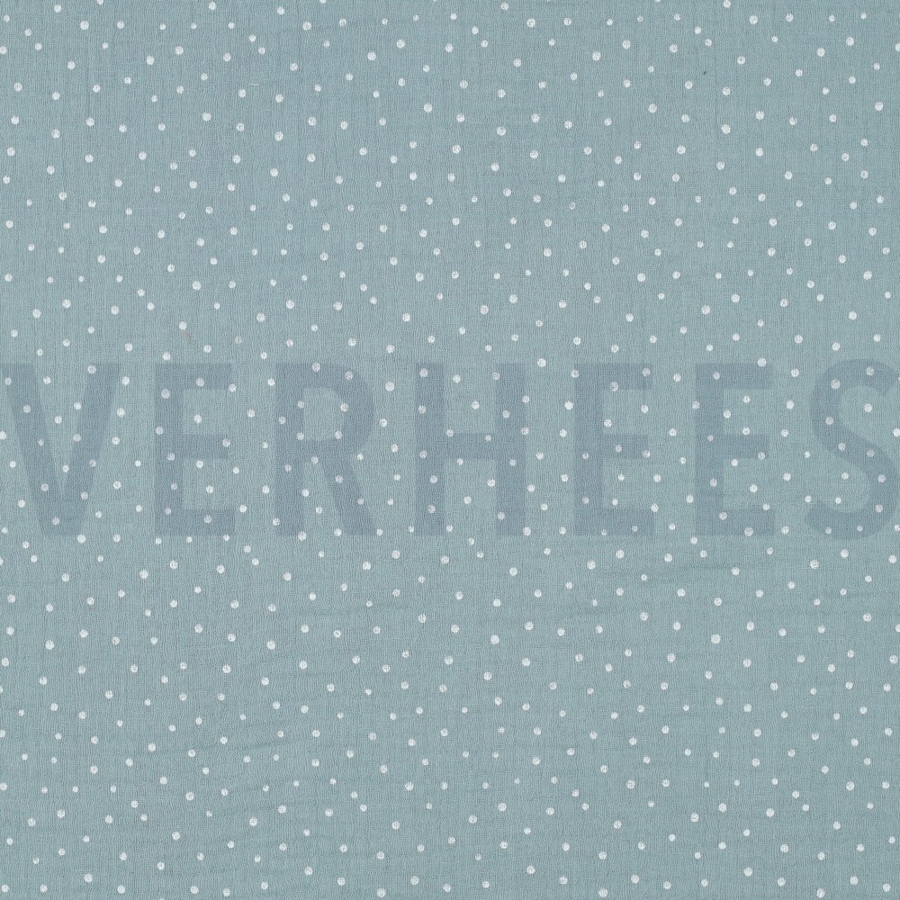 DOUBLE GAUZE KLEINE STIPPEN AQUA BLAUW