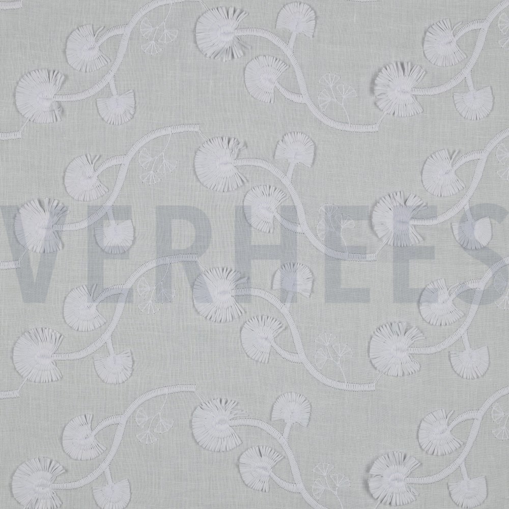 KATOEN VOILE EMBROIDERY BLOEMEN WIT