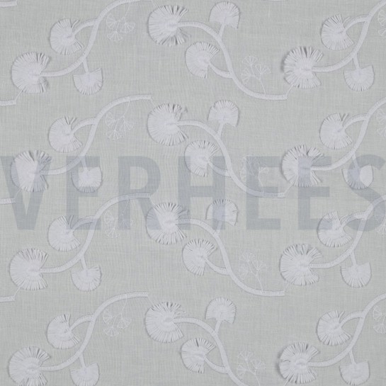 KATOEN VOILE EMBROIDERY BLOEMEN WIT #7