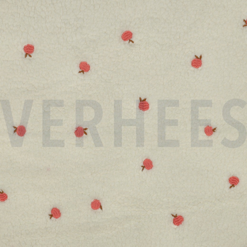 TEDDYSTOFF STICKEREI PFIRSICHE ECRU