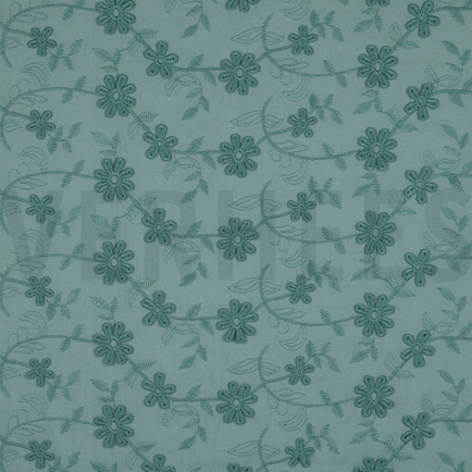 COTTON VOILE EMBROIDERY FLOWERS OLD GREEN (hover)