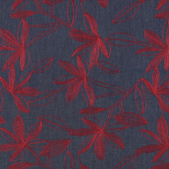 DENIM BRODERIE FLEURS BORDEAUX #7