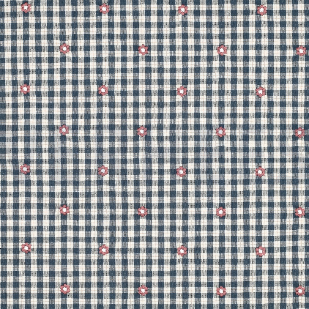 KATOEN VISCOSE EMBROIDERY BLOEMEN PETROL