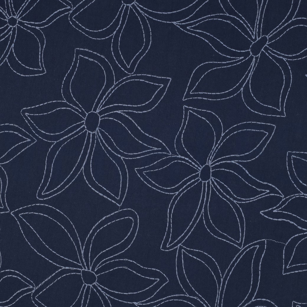 BAUMWOLLE GEWASCHEN STICKEREI BLUMEN MARINEBLAU