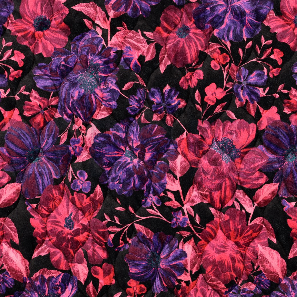 GEWATTEERD FLUWEEL DIGITAAL BLOEMEN FUCHSIA