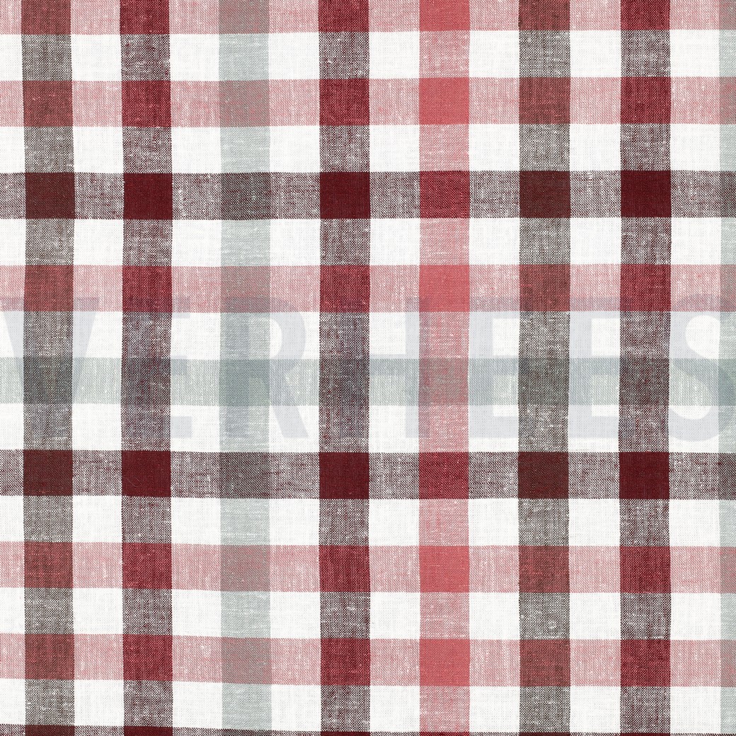 LINEN VISCOSE YARN DYED CHECKS BURGUNDY