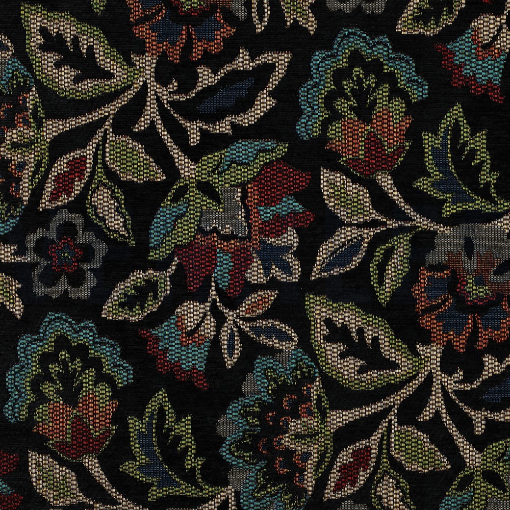 GOBELIN CHENILLE BLUMEN SCHWARZ