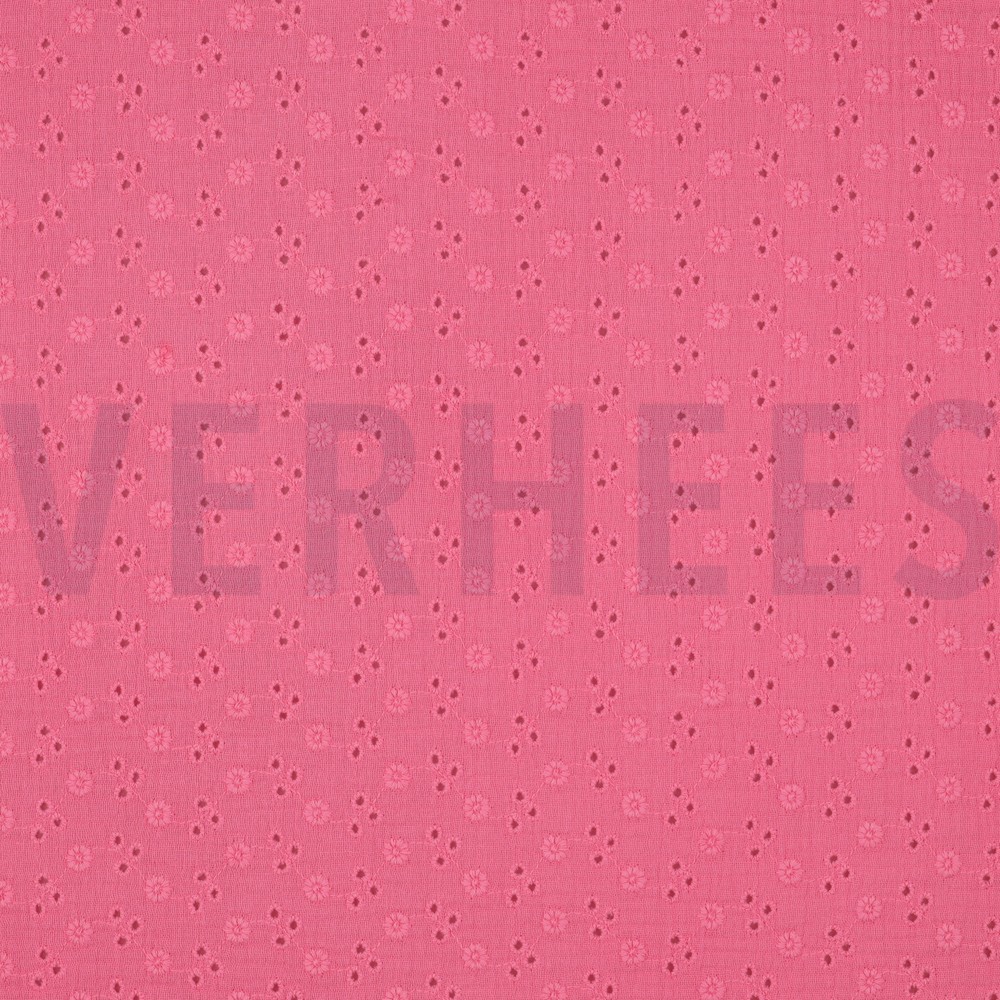 MUSSELIN STICKEREI BLUMEN ROSA