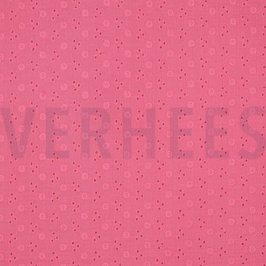 DOUBLE GAZE DE COTON BRODERIE FLEURS ROSE #7