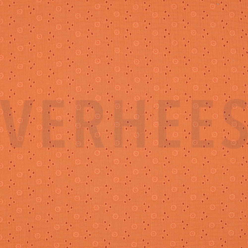 DOUBLE GAUZE EMBROIDERY FLOWERS ORANGE