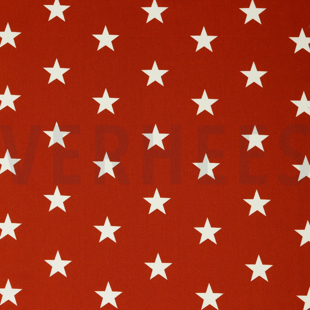 KATOENEN POPLIN STERREN TERRACOTTA