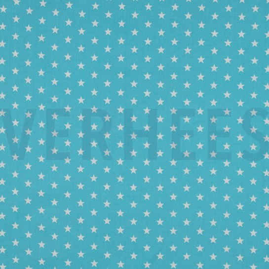 KATOENEN POPLIN KLEINE STERREN TURKOISE #7