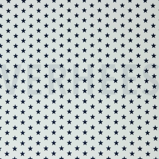 KATOENEN POPLIN KLEINE STERREN WIT/DONKERBLAUW #7