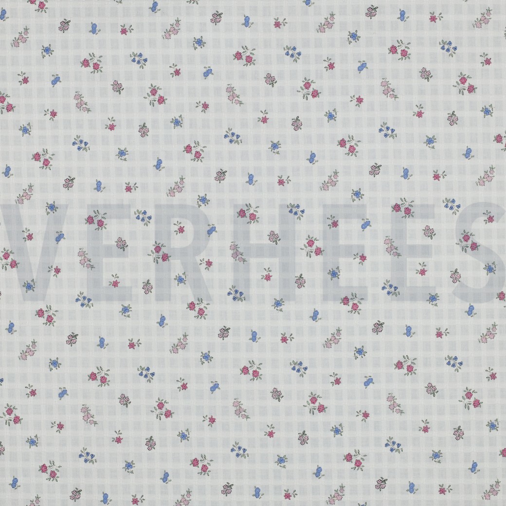 COTON DOBBY CARREAUX DIGITAL FLEURS BLANC